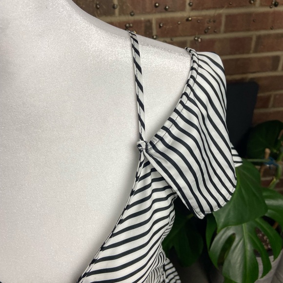 Striped Off-The-Shoulder Midi Wrap Dress, Size M - Picture 8 of 14